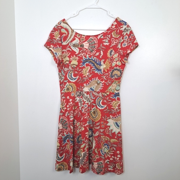 Chaps Red Multicolor Whimsical Fit & Flare Summer Short Sleeve Mini Dress Sz XL - Picture 1 of 7